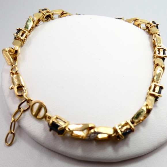 VERMEIL 10 Carat Black Sapphires & Diamonds Designer Bracelet - Picture 9 of 13